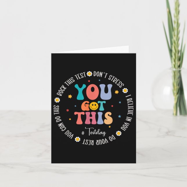 Cartão Rock The Test Teacher Testing Day Motivational Tes (Frente)