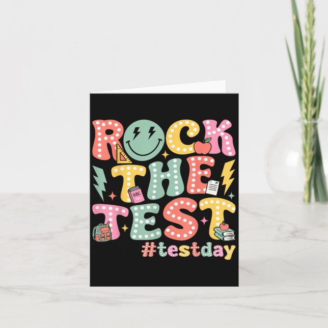 Cartão Rock The Test Testing Day Retro Motivational Teach (Frente)