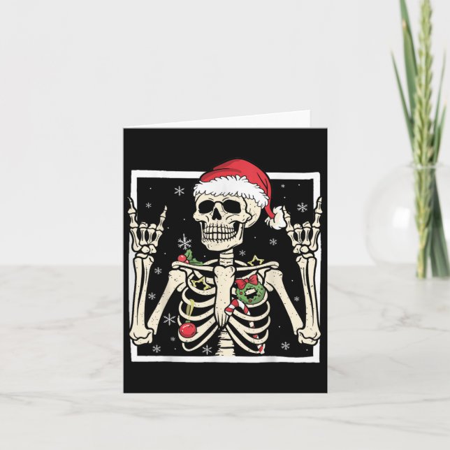Cartão Rocker Skeleton Santa Hat Cool Christmas Punk Rock (Frente)