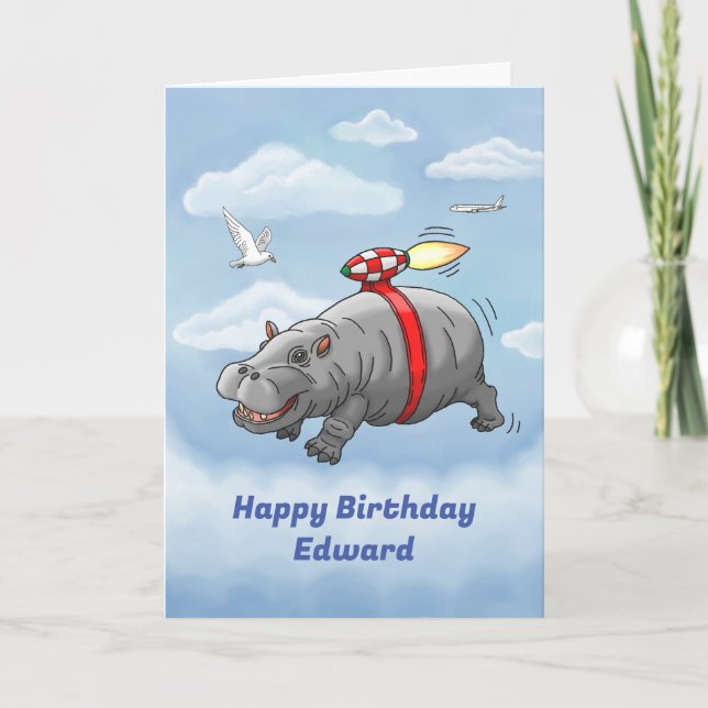 Cartão Rocket Hippo Birthday (Frente)