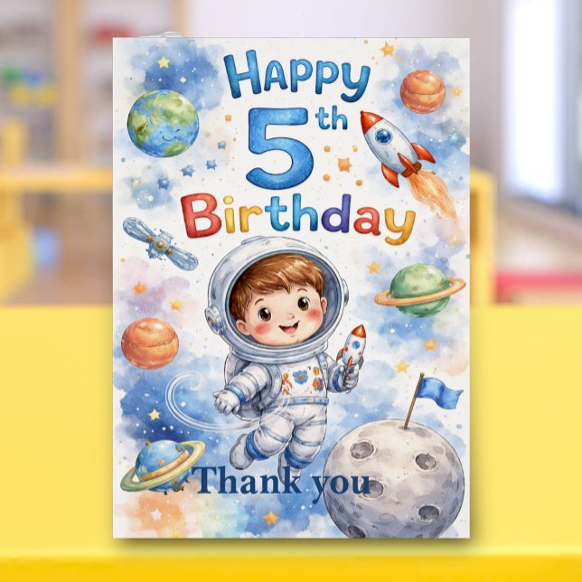 Cartão Rocket ship birthday Space Planets Boy Stars (Criador carregado)