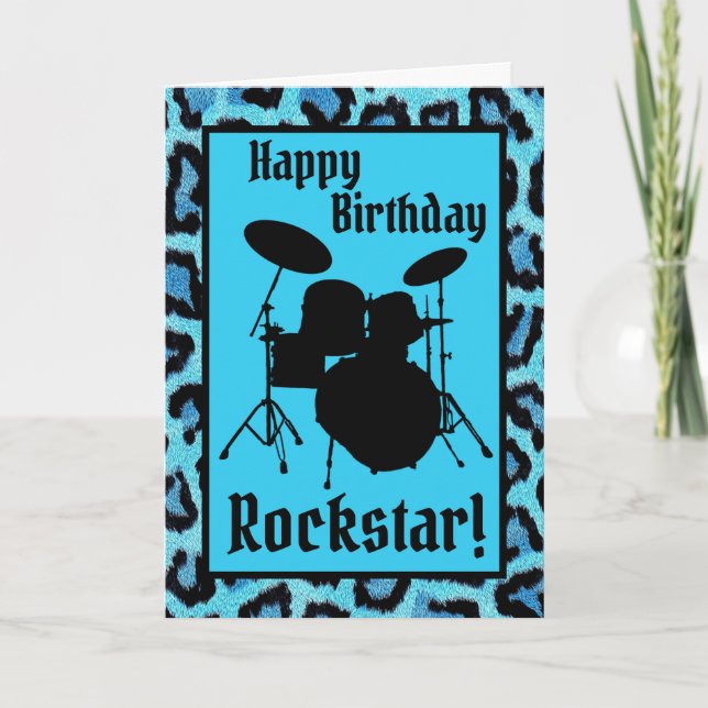 Cartão Rockstar Birthday Card Drummer Musical Drums Rock (Frente)
