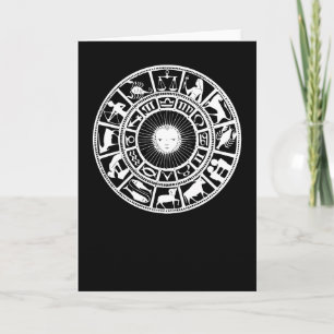 Cartão Roda do Zodíaco com Sol e Símbolos de Astrologia