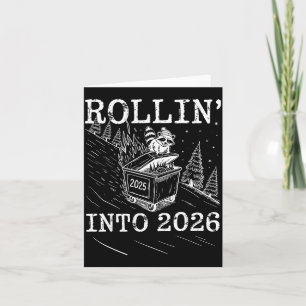 Cartão Rolando no Ano Novo 2026 de Lixo do Guaxinim M