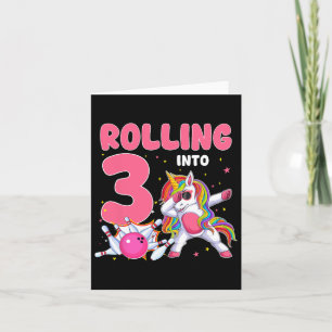 Cartão Rolando Para Três Boliches Unicorn aniversário de