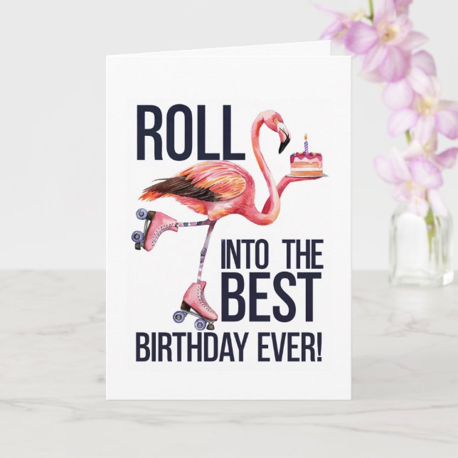 Cartão Roll Into Your Best Birthday Ever Funny Flamingo (Orquídea)