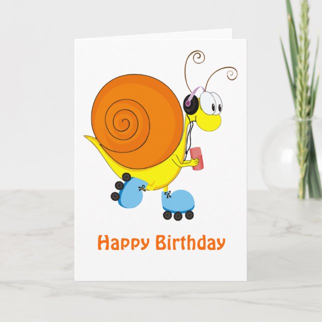 Cartão Roller Skating Snail Birthday (Frente)