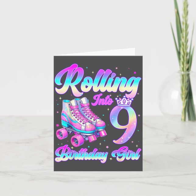 Cartão Rolling Into 9 Year Old Roller Skating 9th Birthda (Frente)