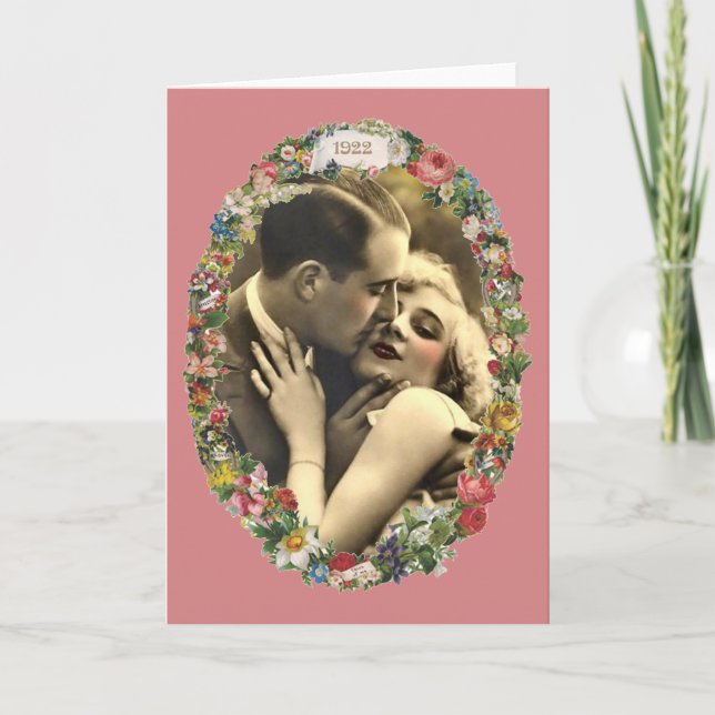 Cartão Romance em um Oval floral (Frente)