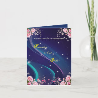 Cartão Romantic Floral Galaxy Wedding Invitation