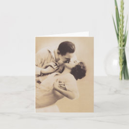 Cartão Romantic Love Couple Kissing vintage illustration