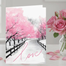 Romantic Pink Snow Scene Valentine's Day Card