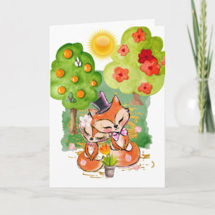 Cartão Romantic summer fox couple woodland wedding