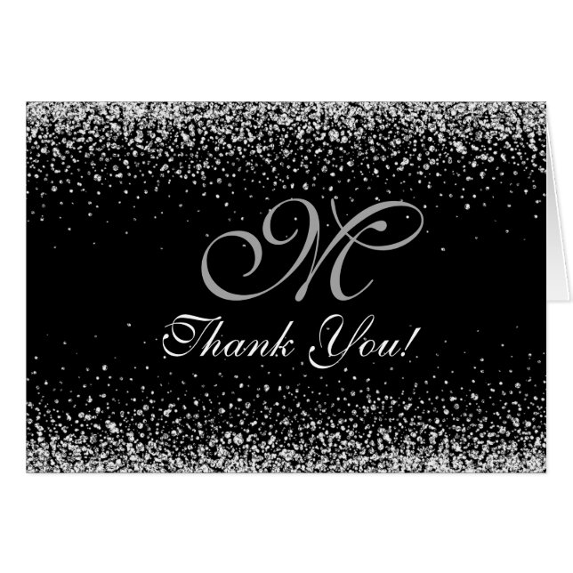 Cartão Romântica Silver Glitter Night Sky (Frente horizontal)