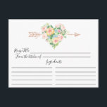 Cartão Romântico de Receita Cardíaca Floral<br><div class="desc">Cartão de Receita Romântico de Coração Flórida. A frente do cartão tem espaço para o título da receita,  da cozinha de & ingredientes. O verso tem linha para direções. Os convites correspondentes estão disponíveis em nosso compro</div>