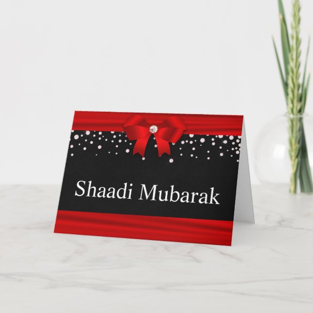 Cartão Romântico Laço Vermelho Shaadi Mubarak (Frente)