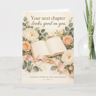 Cartão Romântico Livro Floral Próximo Capítulo Noivado