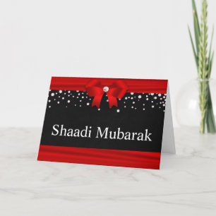 Cartão Romântico Shaadi Mubarak com Laço Vermelho