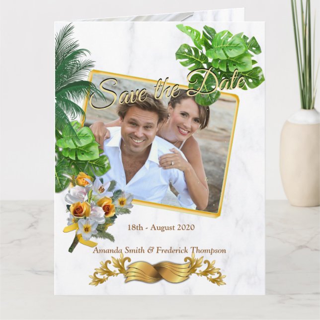 Cartão Romântico Tropical Salve a Data (Frente)