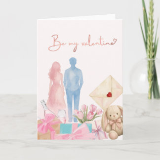 Cartão Romantische Valentinskarte mit Paar, Geschenken & 