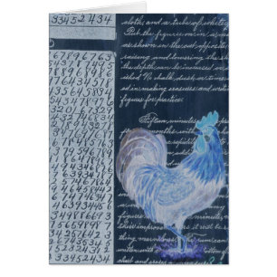 Cartão Rooster Azul Com Papel Vintage