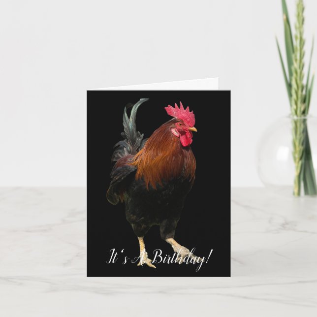 CARTÃO ROOSTER ON BLACK PHOTO BIRTHDAY GREETING CARD (Frente)