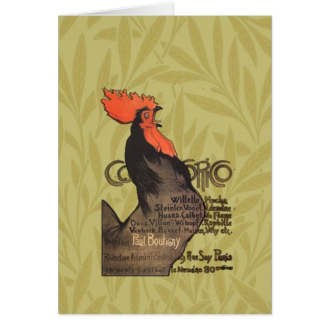 Cartão Rooster Steinlen Cocorico Arte Francesa (Frente)