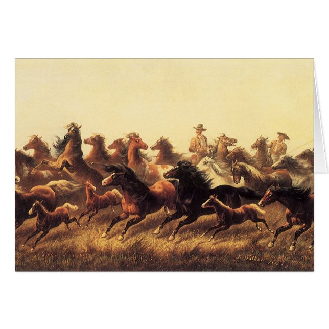 Cartão Roping Wild Horses de James Walker (Frente Horizontal)