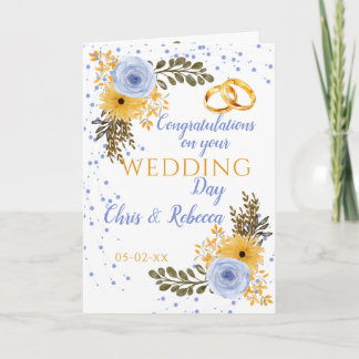 Cartão Rosa Azul do Dia do Casamento Amarelo