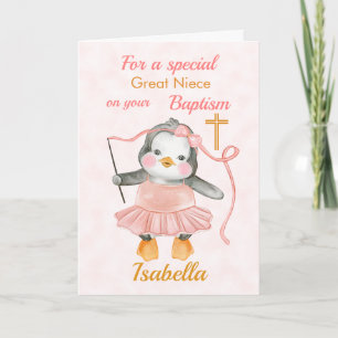 Cartão Rosa Ballerina Pinguim Batismo Bonito