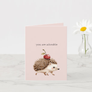 Cartão Rosa Bege Vermelho Cerejaouriço-Adorável