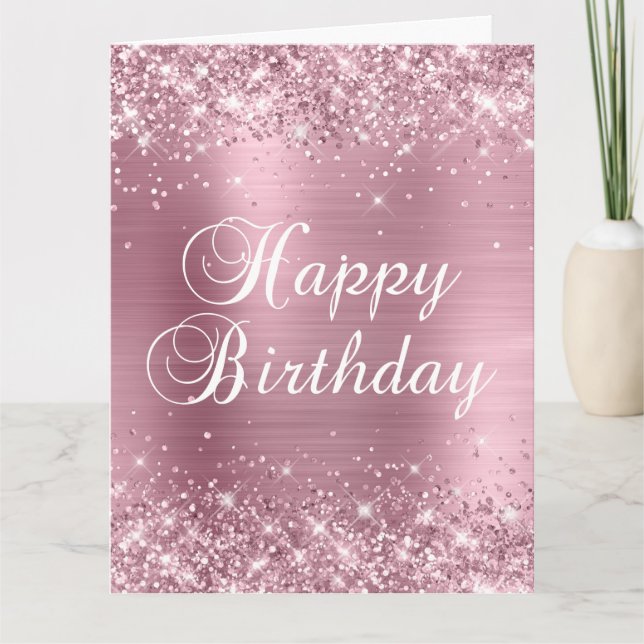 Cartão Rosa claro Gliter Foil Big Happy Birday (Frente)