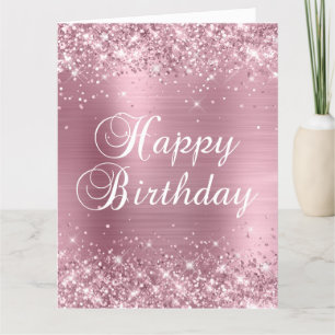 Cartão Rosa claro Gliter Foil Big Happy Birday