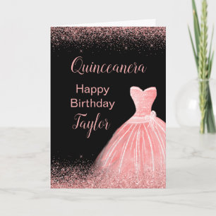 Cartão Rosa cor-de-rosa Faux Glitter Quinceanera
