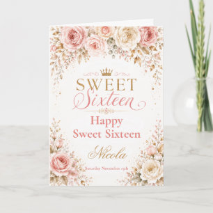 Cartão Rosa Corado e Champagne Sweet Sixteen