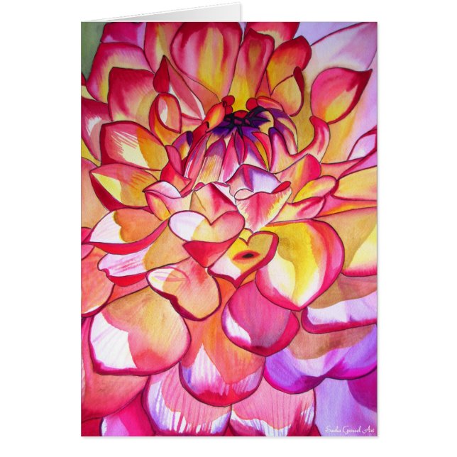 Cartão Rosa Dahlia flor aquarela (Frente)