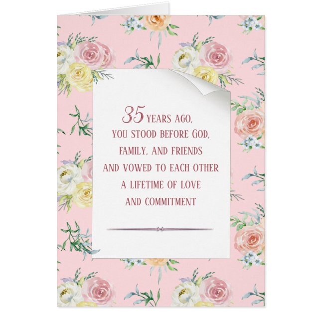 Cartão Rosa de Aquarela 35.o Aniversário (Frente)