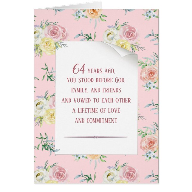 Cartão Rosa de Aquarela 64.o Aniversário (Frente)