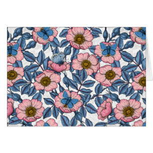 Cartão Rosa de cães e borboletas