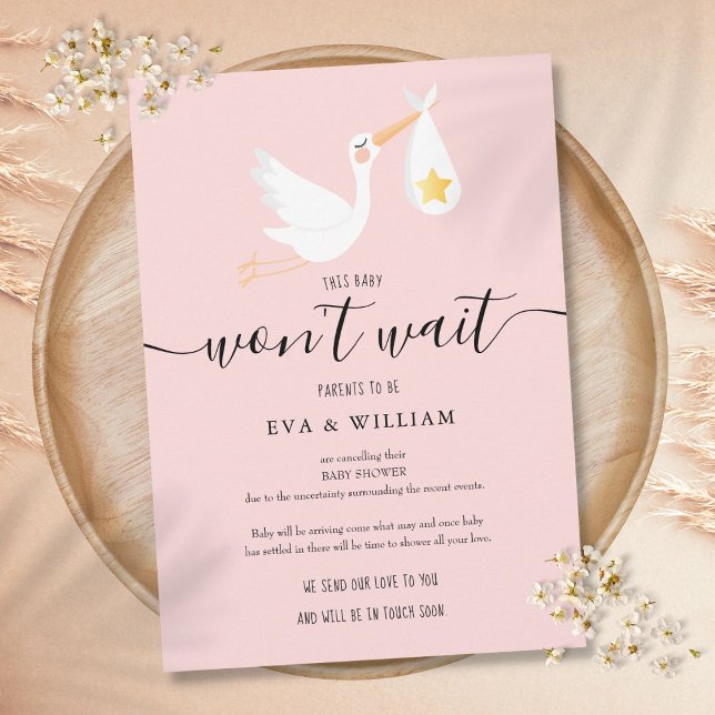 Cartão Rosa de Cancelamento do Chá de Bebê (Baby Shower Sprinkle Cancellation Pink Card)