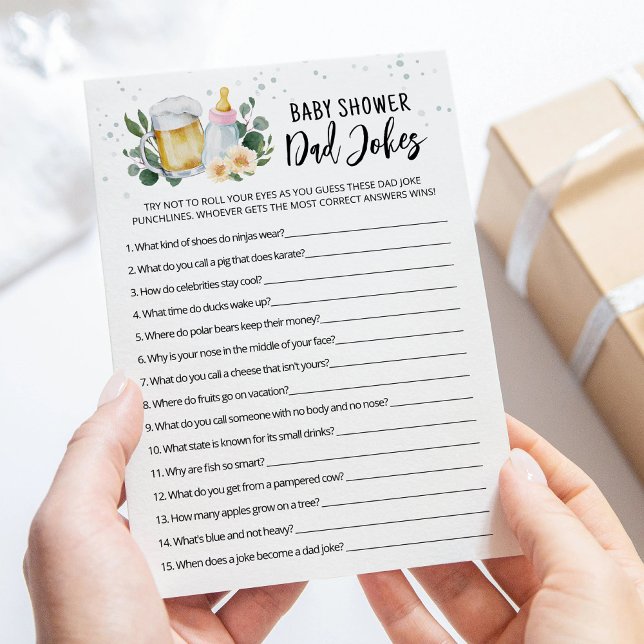 Cartão Rosa de Chuveirinho de Bebê com Piadas do P (Beer and Floral Baby Shower Dad Jokes Game)