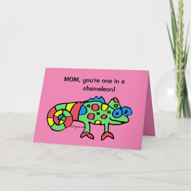 Cartão Rosa de Dia das Mães Camaleão (Frente)
