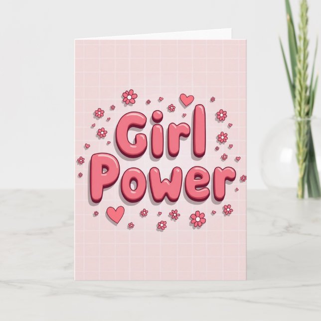 Cartão Rosa de Poder de Menina Fofa (Frente)