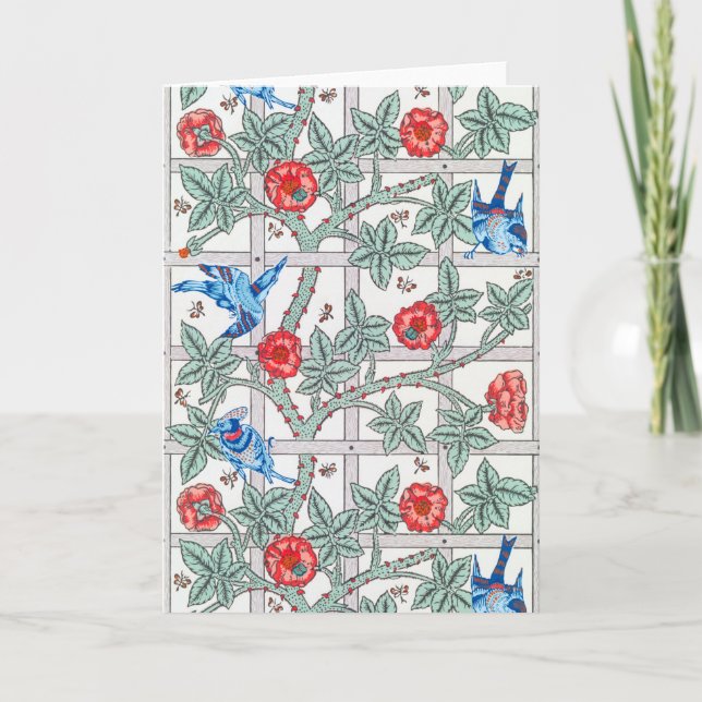 Cartão Rosa de subida e pássaro pequeno, William Morris (Frente)