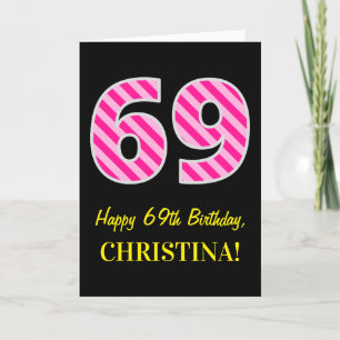 Cartão Rosa Divertido Riscado "69"; Feliz 69.o Aniversári
