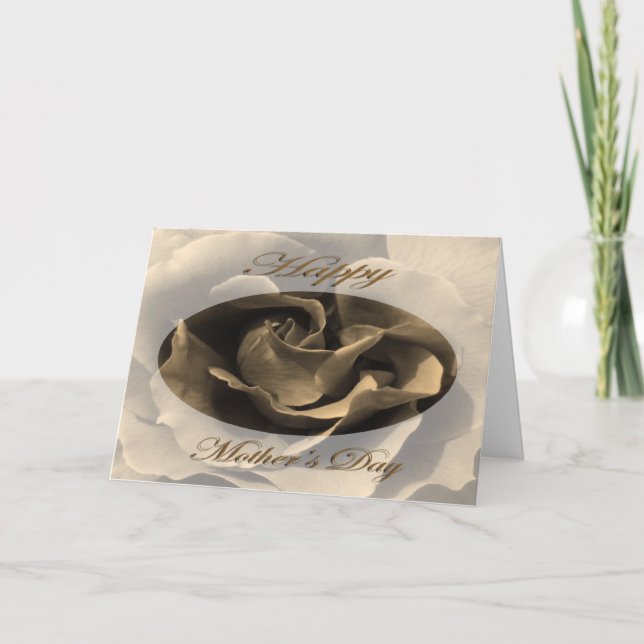 Cartão Rosa do Dia das Mães na Sépia (Frente)