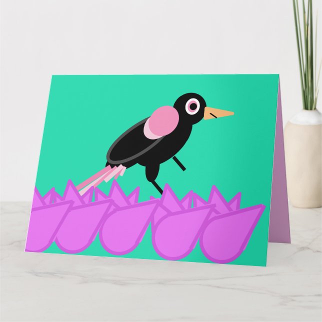 Cartão Rosa do pássaro negro (Frente)