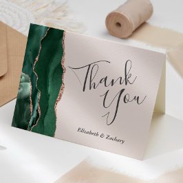 Cartão Rosa Dourada Blush Ágata Verde Obrigada Casamento