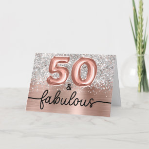 Cartão Rosa Dourada Brilho Prata Glam 50 e Fabulosa