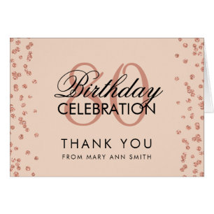 Cartão Rosa Dourado 80 Blush Aniversário Obrigado Brilho